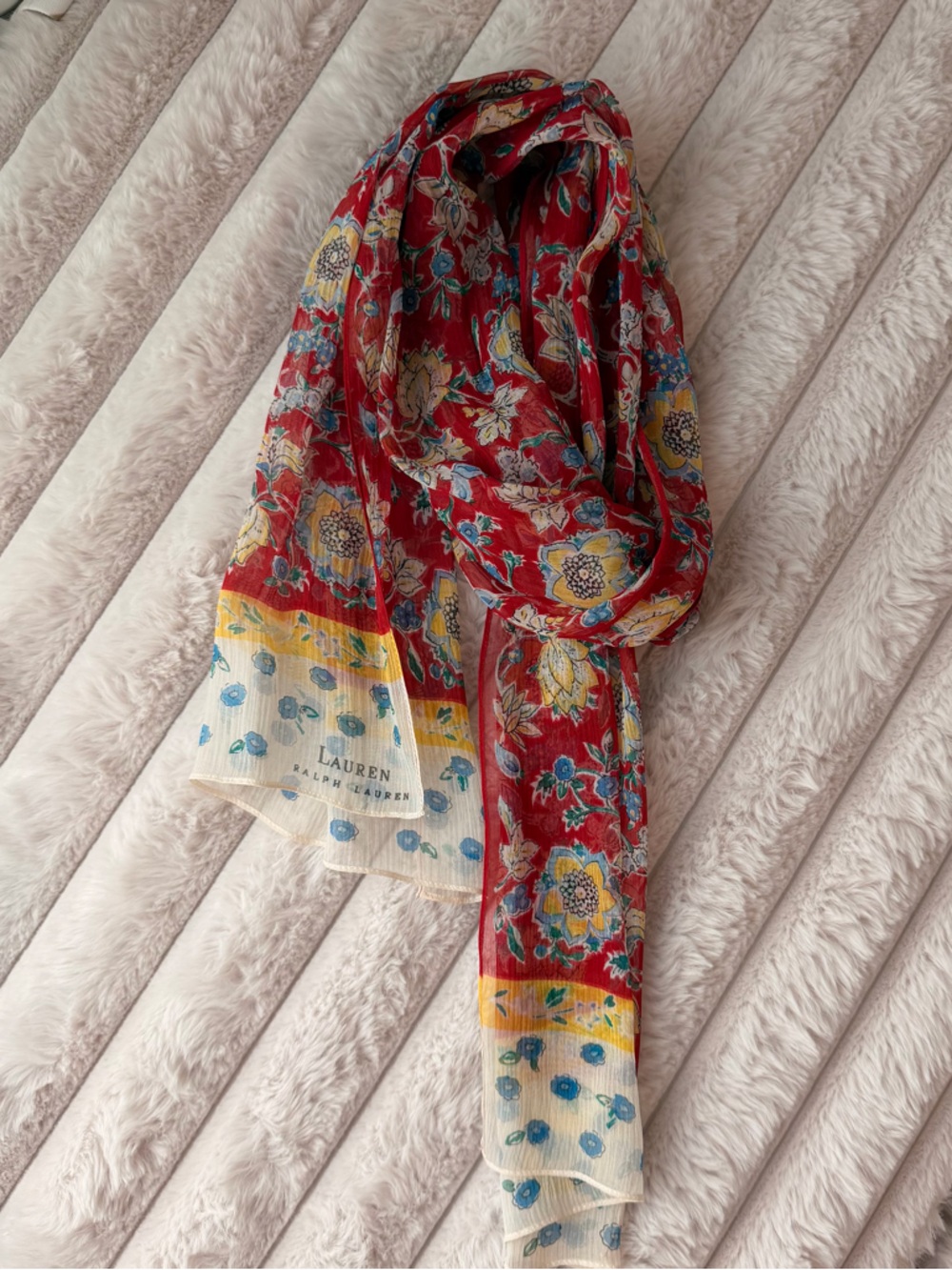 Lauren Ralph Lauren Small Silk Floral Scarf with Blue and Yellow Florals